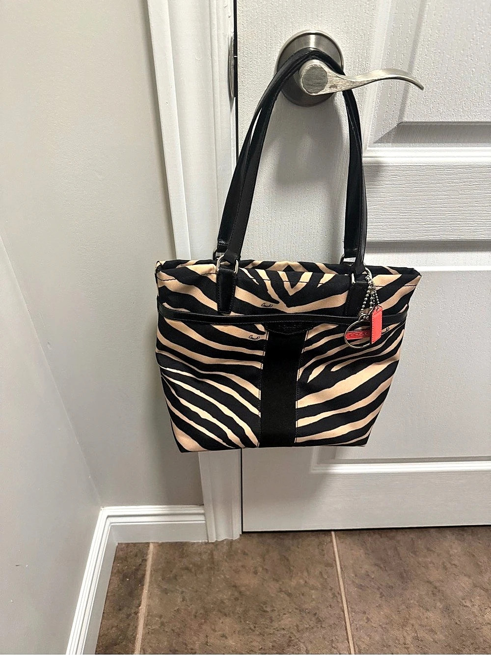 Coach Zebra Print Tote Bag in Black & Tan